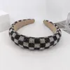 3.2cm wide sponge fabric checkerboard headband set with diamonds hair accessories headband for Women