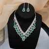 Chains 2023 Royal Color Crystal Bridal Jewelry Set Rhinestone Statement Choker Necklace Earrings For Women Wedding Gift