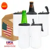 USA Warehouse Free Shipping 12oz 16oz double walled Stainless Steel Beer blank sublimation white DIY skinny straight 4 in 1 insulated cooler