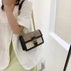 Texture Women's new fashion chain One shoulder color contrast cross body small square bag 50% Off Outlet Store