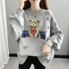 Women's Hoodies Spring Autumn Style Cotton Sweater Printed Long Sleeve O-Neck Korean Screw Thread Casual Sweatshirts 4113