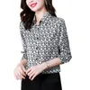 Vintage Casual Print Seidenblusen Langarm Revers Damen Designer Bluse Runway Lady Büro Button Down Shirts 2023 Frühling Autum229p