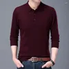 Men's T Shirts BROWON Kint Men 2023 Spring And Autumn Solid Long Leeve Clothes Fashion Turn-Down Regular Office Work