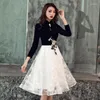 Ethnic Clothing Chinese Dress Black White Dresses Fashion Qipao Applique Cheongsam Oriental Style Daily Party Gown Vestidos Size S-XXL