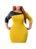 Plus -klänningar Autumn Solid Color Hip Wrap Professional 3/4 Sleeve Colored Temperament Dress