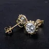 Boucles d'oreilles de fête en or jaune 18 carats, forme ronde classique, 1 Carat, diamant Moissanite, vis à l'arrière, cadeaux pour femmes