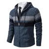 Suéteres masculinos 2023 outono e inverno jaqueta com capuz acolchoado malhas espessadas moda casual suéter cardigan