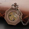 Taschenuhren, alte rote ausgehöhlte Anzeige, Dual-Digital-Mechanische Uhr, Herren-Halsketten-Anhänger-Uhr, Retro-Gentleman-Zubehör