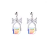 Dangle Earrings OL Office Zircon Earring Style Simple Cute Square Colorful Glass Bowknot Drop For Women Fashion Jewelry Wholesale