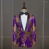 Men's Suits Choir Stage Performance Dress Long Sleeve Slim Fit Sequin Host Formal Party Prom (Jacket)