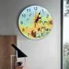 Wall Clocks Watercolor Sunflowers And Flowers Clock Large Modern Kitchen Dinning Round Bedroom Silent Hanging Watch