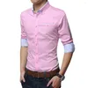 Men's Casual Shirts Lapel Collar Men Shirt Stylish Comfortable Business Slim Fit Solid Color Breathable For Spring Fall Office Wear