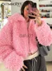 Women's Fur Faux Fur ZHYMIHRET Turn Down Collar Pink Faux Fur Coat For Women 2023 Autumn Winter Long Sleeve Zipper Demi-season Jacket Y2K Clothes x0907