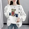 Women's Hoodies Spring Autumn Style Cotton Sweater Printed Long Sleeve O-Neck Korean Screw Thread Casual Sweatshirts 4113