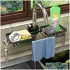 Storage Holders Racks Kitchen Sink Drain Rack Sponge Storage Faucet Holder Space Aluminum Soap Drainer Shelf Basket Organizer Bathro Dhr9H