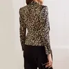 Damskie garnitury Blazers 2023 Autumn Korean Fashion Slim Fit Kurtka Pure Cotton Lopard Print Short Płaszcz Y2K Długie rękaw