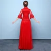 Ethnic Clothing Red Lace Wedding Toast Chinese Dress Women Cheongsam 2023 Traditional Qipao Hanfu Tang Suit Evening Party Dresses