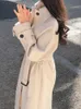 Women 'Blends Mantel Musim Dingin Untuk Wanita Korea Warna Solid Klip Katun Jaket Penalbalan Panjang Sedang Longgar Bertali Tali Wol 230907