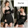 Vêtements de nuit pour femmes SXTHAENOO Dentelle Twinset Robe Set Lady Kimono Sexy Hollow Out Nightgown Peignoir Costume Été Femmes Lingerie Dos Nu