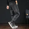 Jeans masculinos primavera denim calças cortadas amarradas cintura elástica tamanho grande calças soltas na moda M-7XL