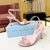 Designers Sandaler Rhinestone Heels Womens Shoes Classic Triangle Buckle Pycklat 13 cm High Heeled Cover Heel Designer Shoe Platform Heel Sandal 34-43 med Box