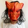 Party Masks 1PC Halloween Scary Mask Novely Pig Head Horror With Hair Masks Cosplay Costume Latex täcker Festival Carnival Dress Up X0907