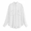 Kobiety z kapturem panie eleganckie guziki jedwabne bluzki damskie satynowe bluzka koszula sprężysta koszule z długim rękawem 2023