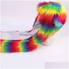 Beanie/Skull Caps Beanieskl Women Rainbow Stripes Furry Animal Phoodie Hat Fluffy Plush Ears Paws 3 in 1 Mtifunctional Earflap Cap Scar Dhlav