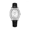 Horloges Oliya Luxe Rolling Diamond Modieus Dames Ellips Horloge Waterdicht Duurzaam Kwarts Dames Meerkleurig Rundleer