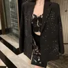 Damenanzüge 2023 Herbst In Strass Diamant Sexy Tiefem V-ausschnitt Schlanke Taille Anzug Mantel Frauen Büro Dame Weiß Blazer Top Kleidung