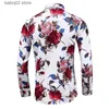 Men's Casual Shirts 2023 Autumn Men Slim Floral Print Long Sleeve Shirts Fashion Brand Party Holiday Casual Dress Flower Shirt Homme Plus Size 7XL T230907