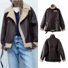 Fourrure pour femme ZXRYXGS 2023 Veste de style britannique Vêtements en cuir Tempérament Tendance Manteau d'hiver Mode Col à revers Veste de moto