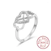 Bagues de cluster Mode Coeur Sparkling Diamond Bague Réel Solide 925 Sterling Argent Pour Femmes Belle Fille Bijoux