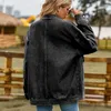 Chaquetas de mujer versátiles ajustadas Retro clásicas sueltas de mezclilla Casual abrigo Tops Color sólido Bolsillo grande un solo pecho manga larga