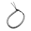 Bracelets réglables cylindriques noirs pour hommes, mélange de perles rondes plates en argent, accessoires de bijoux en pierre d'hématite naturelle à la mode