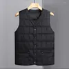 Men's Vests 2023 Men Winter Warm Sleeveless V Neck Button Lightweight Solid Color Tops Casual Jacket Ultra Light Cotton Bottom Vest V106