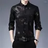 Herenoverhemden 2023 Herfst Smart Casual Shirt Lange Mouw Grappige Grafische Voor Mannen Revers Koreaanse Stijl Zakelijke Kleding