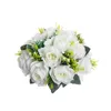 Fiori decorativi Rose di plastica con base Splendido bouquet di rose simulato Elegante disposizione di sfere di fiori finti bianchi