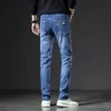 Jeans masculinos outono inverno homens slim fit europeu americano high-end marca pequenas calças retas (201-216 fino) F238-0