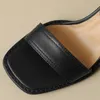Sandálias femininas de couro genuíno faixa estreita tornozelo cinta 6cm grosso salto médio aberto dedo do pé verão bombas sapatos casuais para mulher 42