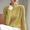 Maglioni da donna Design in stile cinese Qipao Maglione con fondo con fibbia e collo in piedi Top versatile in maglia pullover cavo di fascia alta