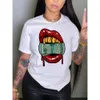 Designer Womens T Shirt Kort ärm Runda hals Vita läppar US Dollar tryckt T-shirt modetröjor Toppar för kvinnliga kläder sommarkläder