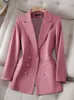 Kvinnor kostymer blazers höst vinter långärmad utkläder blazer kvinnor rosa svart beige kvinnlig trippel bröstvattna solid damjacka päls för arbetskläder 230906