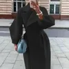 Women's Trench Coats Autumn And Winter Style Retro Court Lantern Sleeve Big Lapel Woolen Coat Long