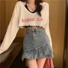 Deeptown Y2k Coquette Tshirts Women Korean Fashion Letter Print 2 Pieces Set Crop Top Sexy Streetwear Off Shoulder Tee Female