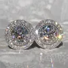 Brincos femininos de luxo cristal redondo vintage cor prata joias de casamento pedra de zircônia branca para mulheres