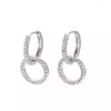 Boucles d'oreilles créoles en argent 925 brillant incrusté de diamants légers, de luxe, à la mode, rondes entrelacées, en or pour femmes, bijoux INS