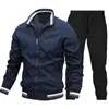 Masculinos Tracksuits Primavera e Outono Moda Nova Jaqueta Masculina Calças Casuais Terno Beisebol Stand Collar Windproof Jack Alta Qualidade Sportswear Terno X0907