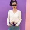 Women's Sweaters Winter Retro Navel Slimming V-neck Knitted Long Sleeves Pullover Pure White Purple Fur Ball Inner Sweater