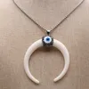 Pendant Necklaces 60x60mm Natural Gem Stone Crescent Necklace Inlay Devil's Eye Jewellery Stainless Steel 60cm Mens 1pc
